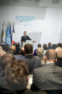 Le président de la République française Emmanuel Macron inaugure l’Académie de l’OMS à Lyon Gerland