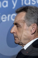 L'ancien président Nicolas Sarkozy présente son livre "Le temps des combats" à Madrid