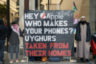 Pro Palestinian anti Israel protest outside Apple store on Christmas Eve
