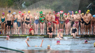 Members of the Serpentine Swimming Club participate in the annual Christmas Day morning Peter Pan Cup on the Serpentine, Hyde Park, London, Great Britain 
25th December 2024