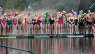 Members of the Serpentine Swimming Club participate in the annual Christmas Day morning Peter Pan Cup on the Serpentine, Hyde Park, London, Great Britain 
25th December 2024