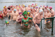 Members of the Serpentine Swimming Club participate in the annual Christmas Day morning Peter Pan Cup on the Serpentine, Hyde Park, London, Great Britain 
25th December 2024