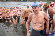 Members of the Serpentine Swimming Club participate in the annual Christmas Day morning Peter Pan Cup on the Serpentine, Hyde Park, London, Great Britain 
25th December 2024