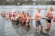 Members of the Serpentine Swimming Club participate in the annual Christmas Day morning Peter Pan Cup on the Serpentine, Hyde Park, London, Great Britain 
25th December 2024