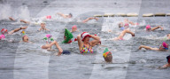 Members of the Serpentine Swimming Club participate in the annual Christmas Day morning Peter Pan Cup on the Serpentine, Hyde Park, London, Great Britain 
25th December 2024