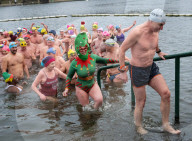 Members of the Serpentine Swimming Club participate in the annual Christmas Day morning Peter Pan Cup on the Serpentine, Hyde Park, London, Great Britain 
25th December 2024