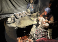 Gaza families living under tents in cold winter weather