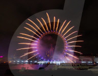 25th Anniversary of London’s New Year’s Eve fireworks display as seen from the RAF Memorial on the Embankment overlooking the river Thames towards the Coca-cola London Eye. 31st December 2024