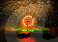 25th Anniversary of London’s New Year’s Eve fireworks display as seen from the RAF Memorial on the Embankment overlooking the river Thames towards the Coca-cola London Eye. 
31st December 2024