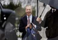 Nigel Farage seen after Musk comments in Biggin Hill, UK.