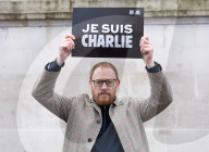 Je suis Charlie rally organised by the Our Fight campaign group commemorating the 10th anniversary of the Charlie Hebdo murders. Trafalgar Square, London, UK