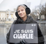 Je suis Charlie rally organised by the Our Fight campaign group commemorating the 10th anniversary of the Charlie Hebdo murders. Trafalgar Square, London, UK