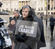 Je suis Charlie rally organised by the Our Fight campaign group commemorating the 10th anniversary of the Charlie Hebdo murders. Trafalgar Square, London, UK