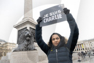 Je suis Charlie rally organised by the Our Fight campaign group commemorating the 10th anniversary of the Charlie Hebdo murders. Trafalgar Square, London, UK