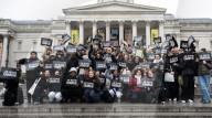 Je suis Charlie rally organised by the Our Fight campaign group commemorating the 10th anniversary of the Charlie Hebdo murders. Trafalgar Square, London, UK