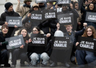 Je suis Charlie rally organised by the Our Fight campaign group commemorating the 10th anniversary of the Charlie Hebdo murders. Trafalgar Square, London, UK