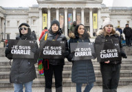 Je suis Charlie rally organised by the Our Fight campaign group commemorating the 10th anniversary of the Charlie Hebdo murders. Trafalgar Square, London, UK