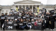 Je suis Charlie rally organised by the Our Fight campaign group commemorating the 10th anniversary of the Charlie Hebdo murders. Trafalgar Square, London, UK