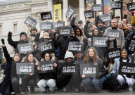 Je suis Charlie rally organised by the Our Fight campaign group commemorating the 10th anniversary of the Charlie Hebdo murders. Trafalgar Square, London, UK