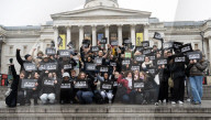 Je suis Charlie rally organised by the Our Fight campaign group commemorating the 10th anniversary of the Charlie Hebdo murders. Trafalgar Square, London, UK