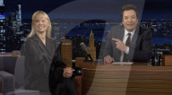 Pamela Anderson sur le plateau de l'émission "The Tonight Show Starring Jimmy Fallon" à New York