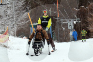 Ukrainian war veterans visit adaptive skiing training session in Kyiv