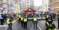 Pro Israel counter rally in Whitehall, London, UK.