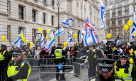 Pro Israel counter rally in Whitehall, London, UK.