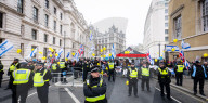 Pro Israel counter rally in Whitehall, London, UK.