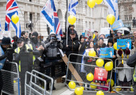 Pro Israel counter rally in Whitehall, London, UK.