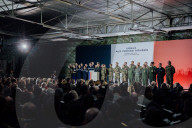 Le président de la République française Emmanuel Macron présente ses voeux aux forces armées à Cesson-Sévigné, au Commandement de l’Appui Terrestre Numérique et Cyber