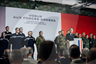 Le président de la République française Emmanuel Macron présente ses voeux aux forces armées à Cesson-Sévigné, au Commandement de l’Appui Terrestre Numérique et Cyber
