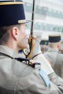 Le président de la République française Emmanuel Macron présente ses voeux aux forces armées à Cesson-Sévigné, au Commandement de l’Appui Terrestre Numérique et Cyber