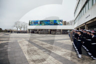 Le président de la République française Emmanuel Macron présente ses voeux aux forces armées à Cesson-Sévigné, au Commandement de l’Appui Terrestre Numérique et Cyber