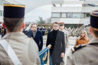 Le président de la République française Emmanuel Macron présente ses voeux aux forces armées à Cesson-Sévigné, au Commandement de l’Appui Terrestre Numérique et Cyber