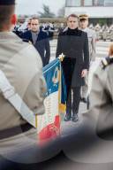 Le président de la République française Emmanuel Macron présente ses voeux aux forces armées à Cesson-Sévigné, au Commandement de l’Appui Terrestre Numérique et Cyber