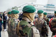 Le président de la République française Emmanuel Macron présente ses voeux aux forces armées à Cesson-Sévigné, au Commandement de l’Appui Terrestre Numérique et Cyber