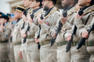 Le président de la République française Emmanuel Macron présente ses voeux aux forces armées à Cesson-Sévigné, au Commandement de l’Appui Terrestre Numérique et Cyber
