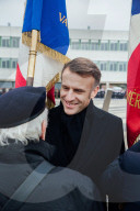 Le président de la République française Emmanuel Macron présente ses voeux aux forces armées à Cesson-Sévigné, au Commandement de l’Appui Terrestre Numérique et Cyber