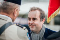 Le président de la République française Emmanuel Macron présente ses voeux aux forces armées à Cesson-Sévigné, au Commandement de l’Appui Terrestre Numérique et Cyber