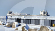 Rock salt freighter stuck in ice in Buffalo