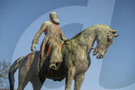Statue of King Leopold II defaced with red paint in Brussels