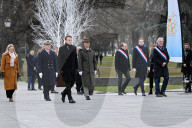 Le président fde la République française Emmanuel Macron préside la cérémonie marquant le 80ème anniversaire de la libération de Colmar