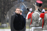 Le président fde la République française Emmanuel Macron préside la cérémonie marquant le 80ème anniversaire de la libération de Colmar