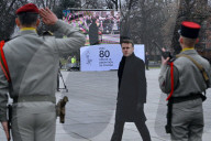 Le président fde la République française Emmanuel Macron préside la cérémonie marquant le 80ème anniversaire de la libération de Colmar