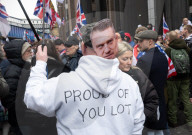 Tommy Robinson supporters march from Waterloo to Whitehall for rally & speeches, 
London, UK.