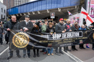 Tommy Robinson supporters march from Waterloo to Whitehall for rally & speeches, 
London, UK.