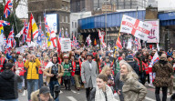 Tommy Robinson supporters march from Waterloo to Whitehall for rally & speeches, 
London, UK.