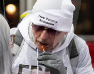Tommy Robinson supporters march from Waterloo to Whitehall for rally & speeches, 
London, UK.