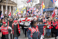 Tommy Robinson supporters march from Waterloo to Whitehall for rally & speeches, 
London, UK.